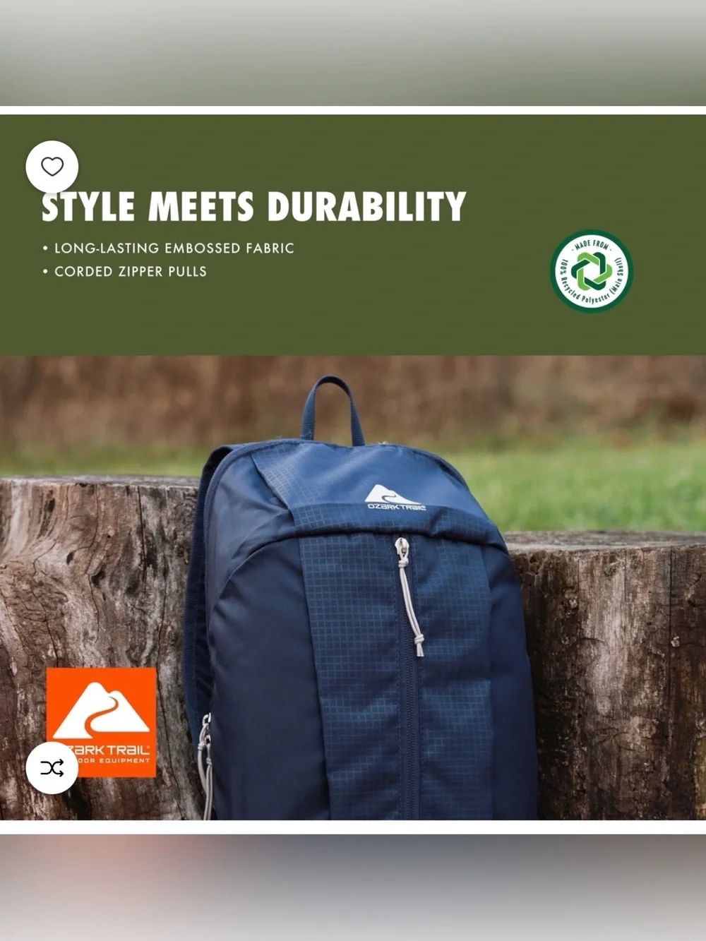 Ozark Trail Navy Lightweight Daypack with Padded Straps